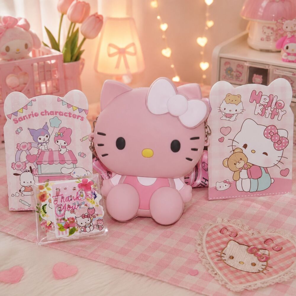 Mini Hello Kitty Pink Crossbody Bag Cute Valentines day Birthday Gift Set Bundle